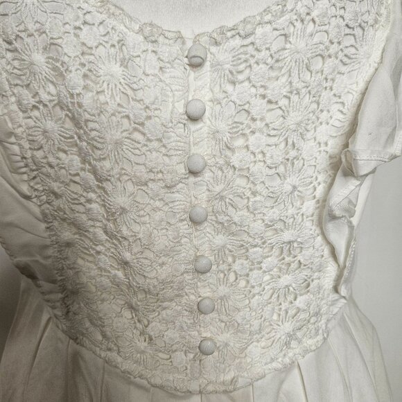 Free People Dress Medium Half Moon Embroidered White Ruffle Lace Cottagecore - Picture 6 of 13
